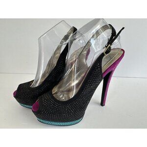 Steve Madden Womens Groovy Dress Heels‎ Platform Slingback 8.5M Colorblock Y2K